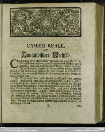 Cambio Reale, oder Ausländischer Wechsel