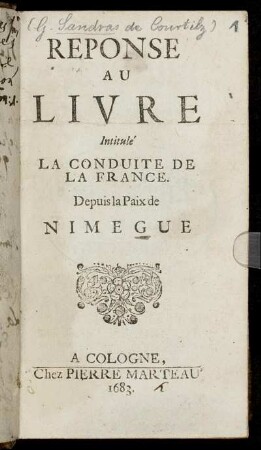 Reponse Au Livre Intitulé La Conduite De La France. Depuis La Paix de Nimegue