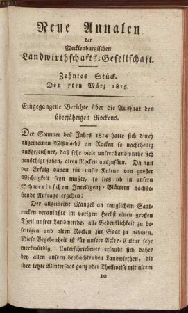 Zehntes Stück. Den 7ten März 1815.