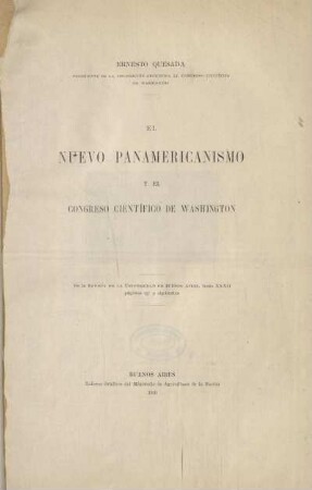 El nuevo panamericanismo y el Congreso Científico de Washington