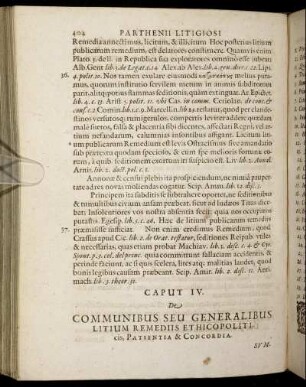 Caput IV. De Communibus Seu Generalibus Litium Remediis Et Hicopoliticis, Patientia & Concordia.