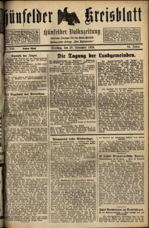 Erste Ausgabe vom Dienstag, den 20. November 1928.