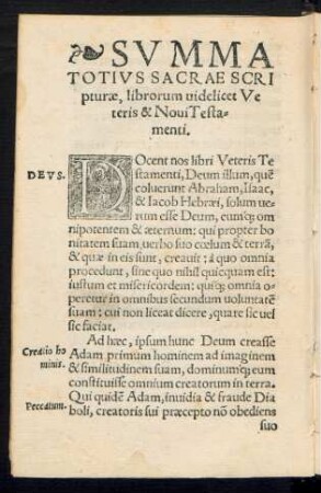 Summa Totius Sacrae Scripturae, librorum videlicet Veteris & Novi Testamenti.