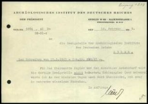 Schreiben; AIDR an DAI Athen (Bürobedarf)