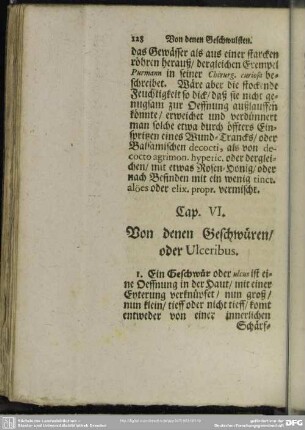 Cap. VI. Von denen Geschwüren, oder Ulceribus