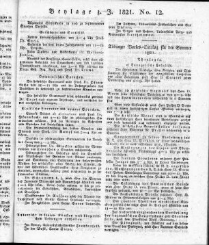 Tübinger Vorles-Catalog für den Sommer 1821