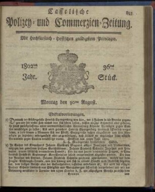 36tes Stueck, Montag den 30ten August 1802