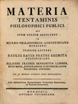 Materia tentaminis philosophici publici