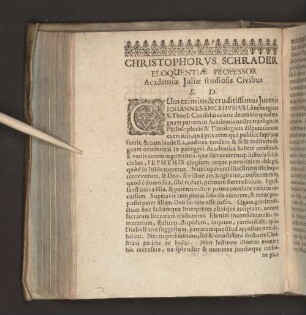Christophorvs Schrader Eloquentiae Professor Academiae Juliae studiosis Civibus