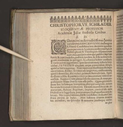 Christophorvs Schrader Eloquentiae Professor Academiae Juliae studiosis Civibus