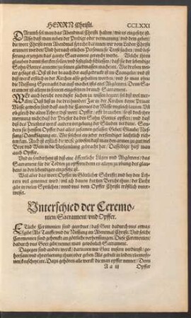 Unterschied der Ceremonien/ Sacrament/ und Opffer.