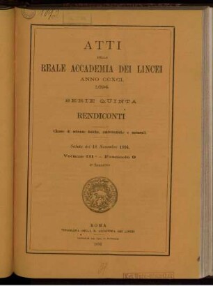 Seduta del 18 Novembre 1894. Volume III. - Fascicolo 9.