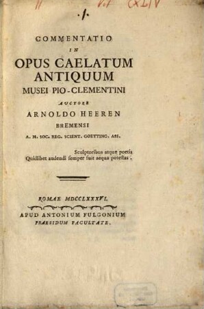 Commentatio in opus caelatum antiquum Musei Pro-Clementini