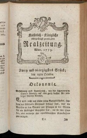 Zwey und vierzigstes Stück; den 19ten October. Wien, 1775.