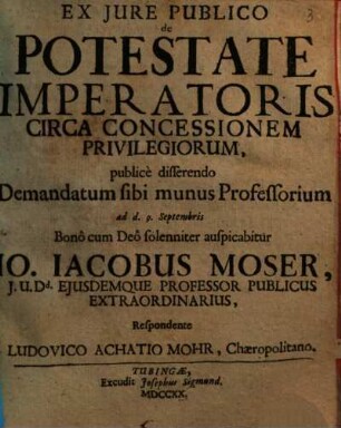 Diss. ... de potestate imperatoris circa concessionem privilegiorum