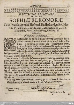 SERENISSIMAE PRINCIPISSAE DOMINAE...