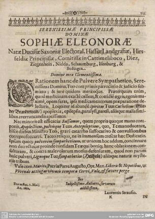 SERENISSIMAE PRINCIPISSAE DOMINAE...