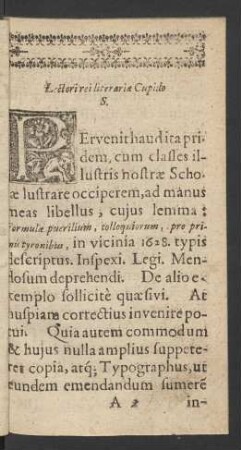 Lectori rei literariae Cupido S.