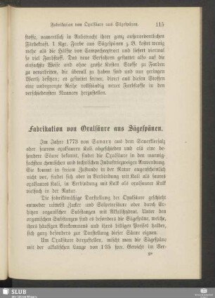 Fabrikation von Oxalsäure aus Sägespänen