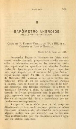 II. Barómetro aneroide para la prevision del tiempo