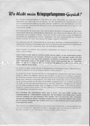 Informationsblatt des Zentralausschusses der Volkssolidarität für ehemalige USA-Kriegsgefangene