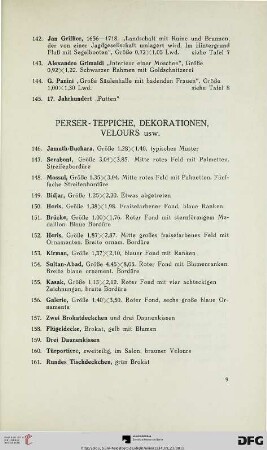 Perser-Teppiche, Dekorationen, Velours usw. (Nr. 146-187)