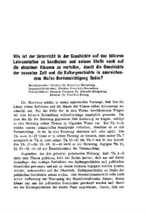Protokoll über Thema I : [Erste Sitzung] ; [Protokolle der Verhandlungen]