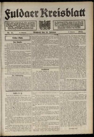 Erste Ausgabe vom Mittwoch, den 19. Februar 1913.