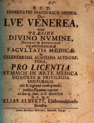 Diss. inaug. med. de lue venerea