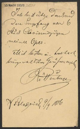 Brief an B. Schott's Söhne : 09.09.1886