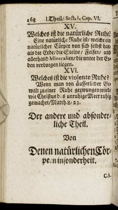 Der andere und absonderliche Theil. Von Denen natürlichen Cörpern insonderheit.