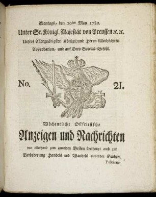 No. 21. Montags, den 20ten May 1782