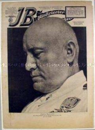 Wochenzeitschrift der NSDAP "Illustrierter Beobachter" mit einem Porträt von Mussolini auf dem Titelblatt