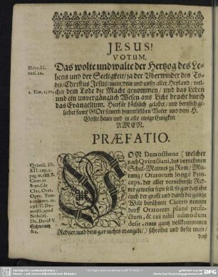 Leichenpredigt : Christliche Leichpredigt. Praefatio. Textus. Exordium
