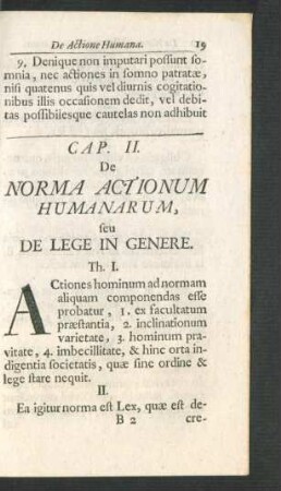 Cap. II. De Norma Actionum Humanarum, seu De Lege in Genere.