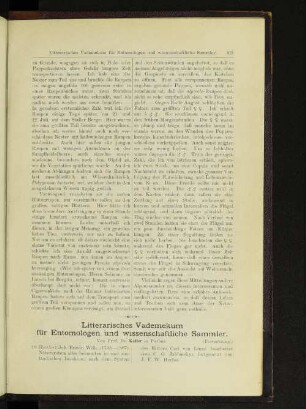 Litterarisches Vademekum für Entomologen und wissenschaftliche Sammler. (Fortsetzung.)