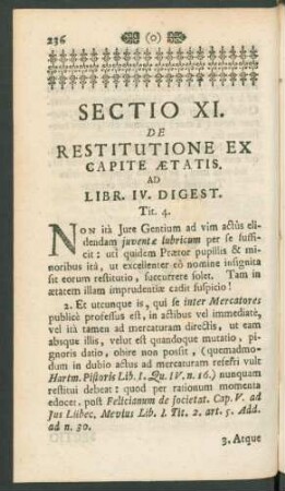 Sectio XI. De Restitutione Ex Capite Aetatis. Ad Libr. IV. Digest. Tit. 4.