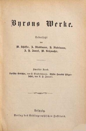 Byrons Werke, 2. Lyrische Gedichte. Childe Harolds Pilgerfahrt