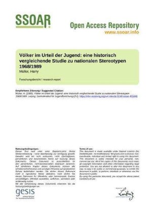 Völker im Urteil der Jugend: eine historisch vergleichende Studie zu nationalen Stereotypen 1968/1989