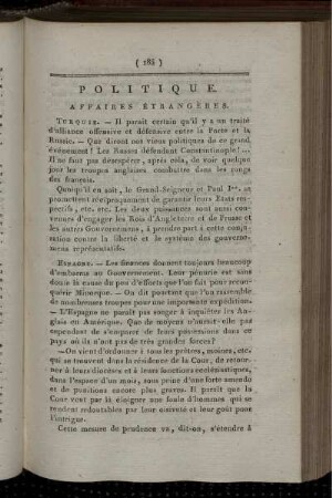 Politique. Affaires Etrangéres.