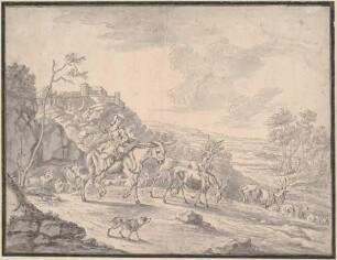 Landschaft mit Herde und Eseltreiberin