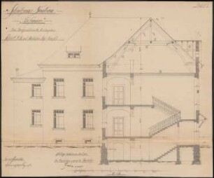 Schulhausneubau Hofweier; Querschnitt und Hofansicht