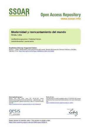 Modernidad y reencantamiento del mundo