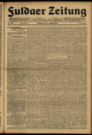 Erste Ausgabe vom Freitag, den 22. August 1913.