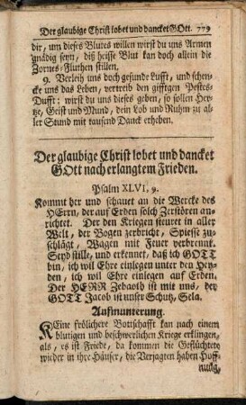 Der glaubige Christ lobet und dancket Gott nach erlangtem Frieden.