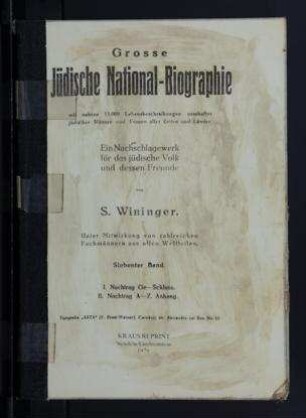 I. Nachtrag Ge - Schluss. II. Nachtrag A - Z. Anhang