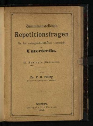 Untertertia, 2, [1]: Zoologie (Winterkursus)