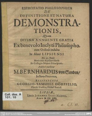 Exercitatio philosophica de definitione et natura demonstrationis