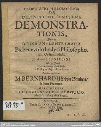 Exercitatio philosophica de definitione et natura demonstrationis