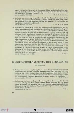 D. Goldschmiede-Arbeiten der Renaissance (Nr. 90-120)
